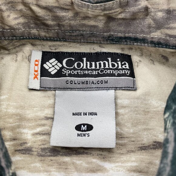 Columbia Sportswear Button Up Shirt Men Medium M Brown Hawaiian Palm Trees Beach - Picture 4 of 8